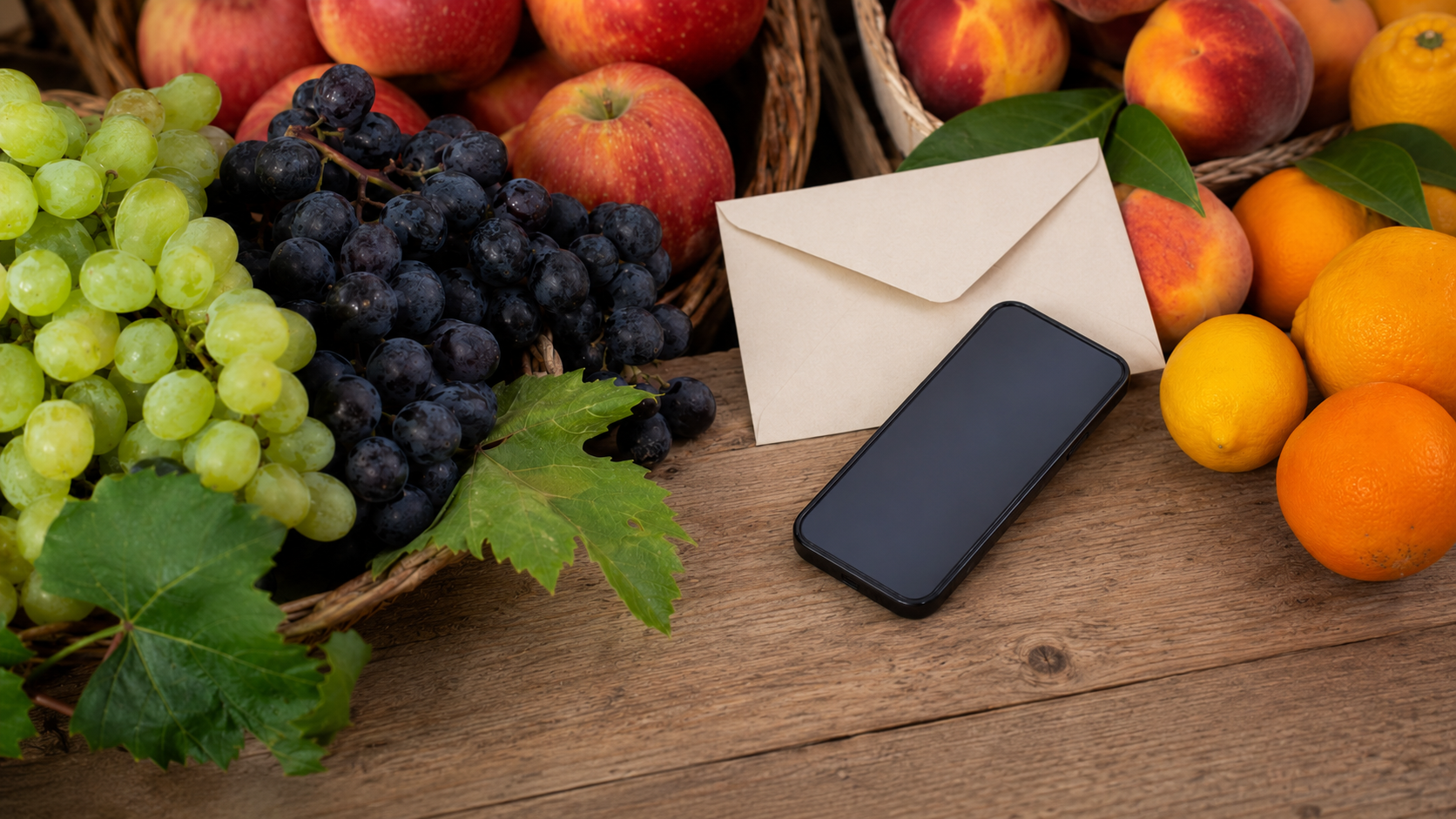 Telefon și fructe proaspete la Ascendent Fruits