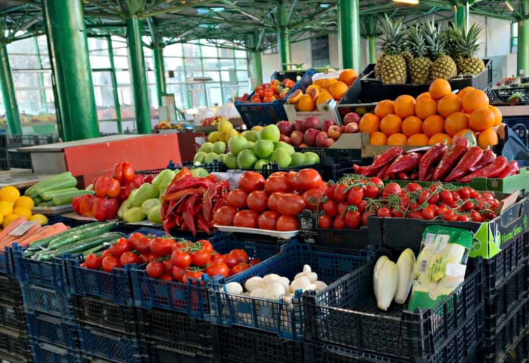 Fructe și legume proaspete, expuse frumos