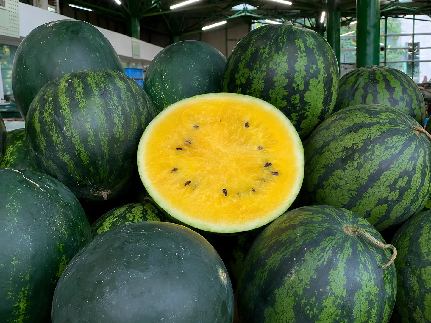 Pepene limoniu proaspăt, cu miez galben și dulce